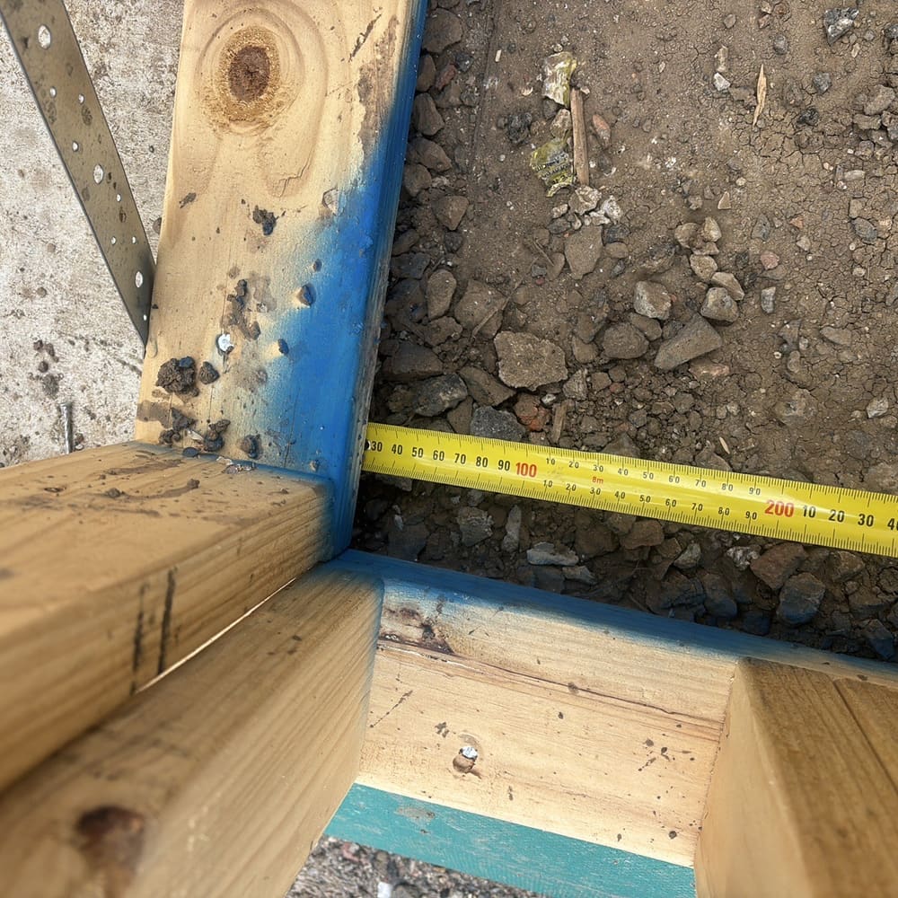 The concrete recess penetrates under the wall frame and stops the plaster from sitting properly, Beveridge, Whittlesea